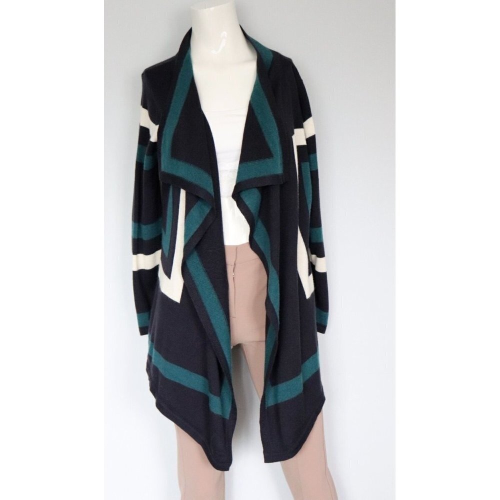 Otto Collection Women's Medium Navy Blue Teal White Cardigan Sweater Japan $200+